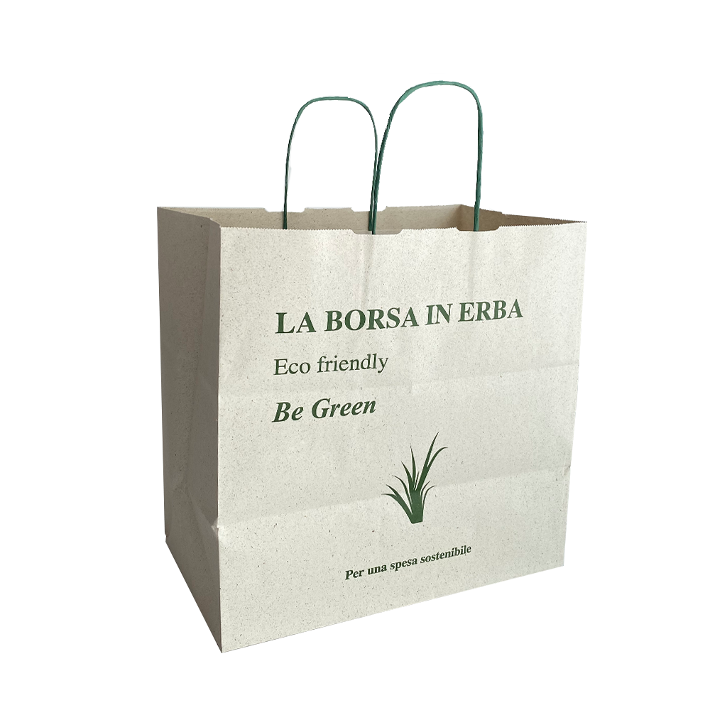 Shopper kraft 32+20x32 erba maniglia ritorta